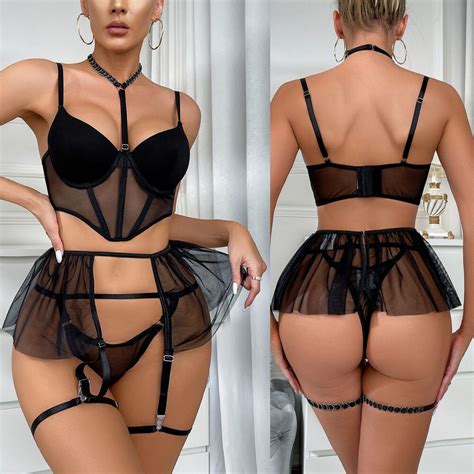 Hot Women Lingerie Set With Garter Belts Sexy Lace Bra And Panty Lingerie Sets EBay