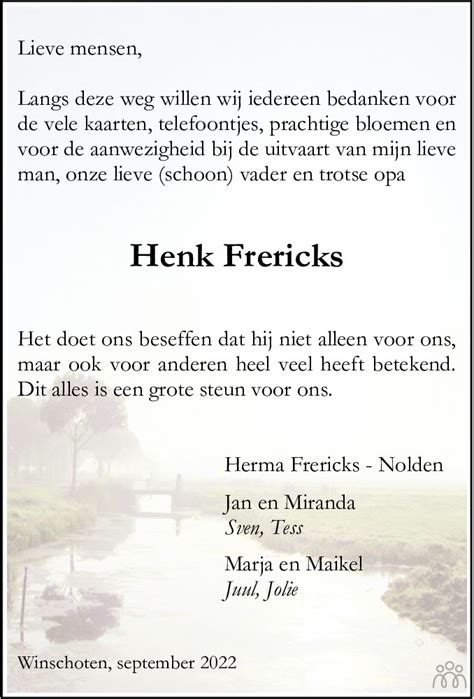 Hendrik Henk Frericks Overlijdensbericht En Condoleances