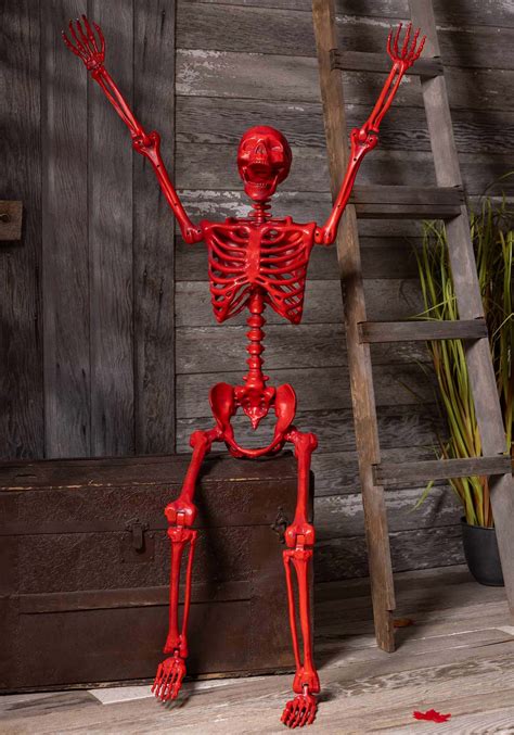 5ft Poseable Crazy Bones Skeleton In Red Prop Decoration Poseable