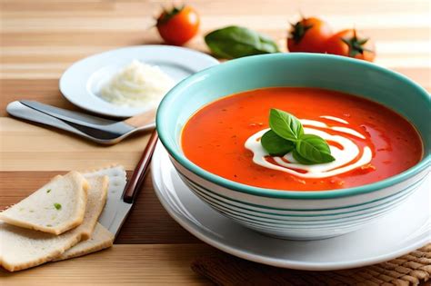 Premium Ai Image A Comforting Bowl Of Creamy Tomato Soup Made With