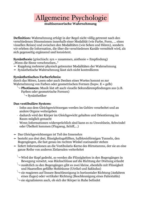 Multisensorische Wahrnehmung Allgemeine Psychologie Multisensorische