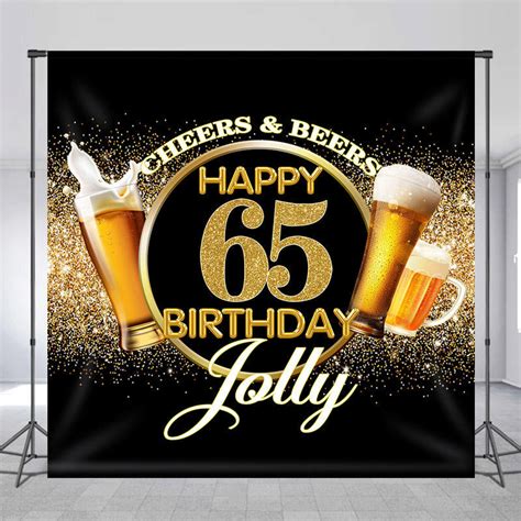 Cheers Glitter Black Custom 65th Birthday Backdrop Lofaris