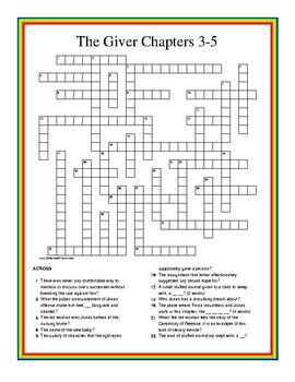 The Giver Chapter 3 5 Crossword Puzzle By Jim Tuttle TPT