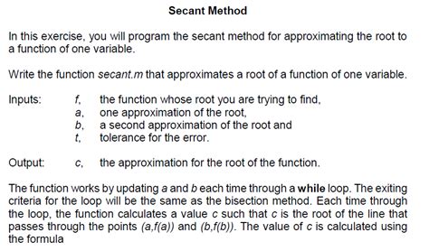 Solved Secant Method In This Exercise You Will Program The