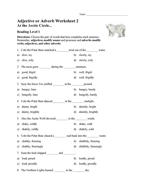 Adverb And Adjective Worksheet