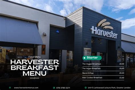 Harvester breakfast menu, time with Prices January 2025