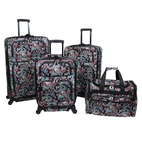 World Traveler 4 Piece Rolling Expandable Spinner Luggage Set Paisley