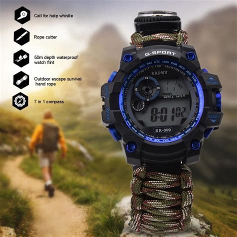 Drfeify Montre de Survie Montre de Survie Multifonction Extérieure