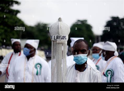 Lagos Nigeria 15th Jan 2022 A Man Carrying Staff Of Office Of Oba