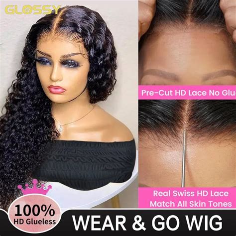 Pr Cut Hd Lace Curly Glueless Peruca Cabelo Humano Pronto Para Usar E