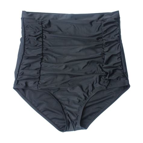 Women S High Waisted Vintage Ruched Swim Short Gathered Bikini Bottoms Black CZ182IC0N3K