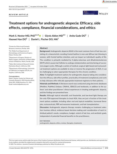 Solution J Of Cosmetic Dermatology 2021 Nestor Treatment Options For Androgenetic Alopecia