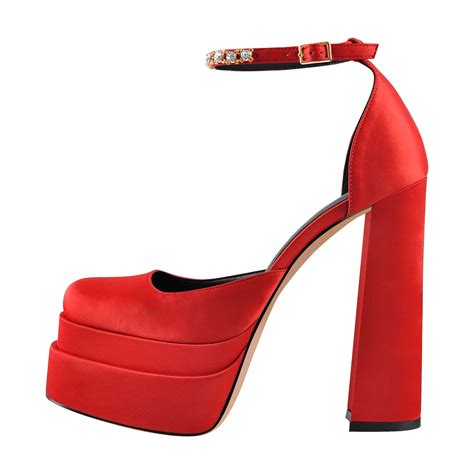 Red Rhinestone Double Platform Chunky Heel Pumps – Onlymaker