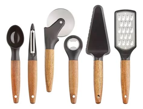 Set 6 Utensilios De Cocina Con Mango De Madera De Acacia MercadoLibre