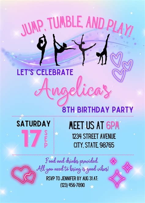 Gymnastic Birthday Invitation Gymnastics Invitations Gymnastic