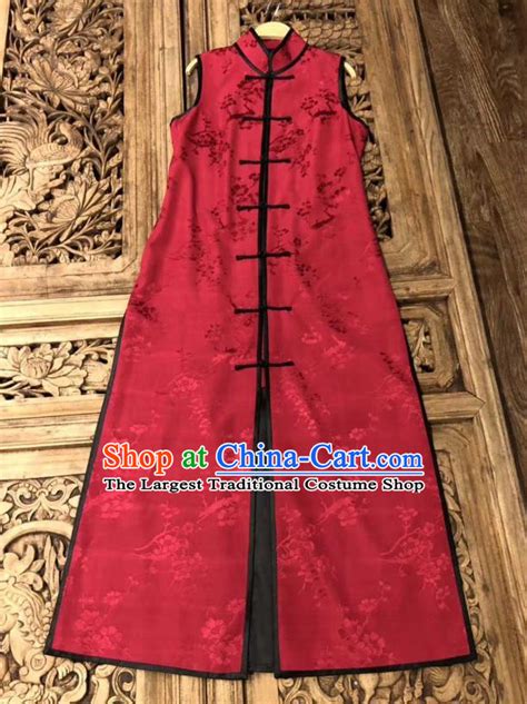 Traditional Chinese Black Silk Long Vest National Costume Republic Of