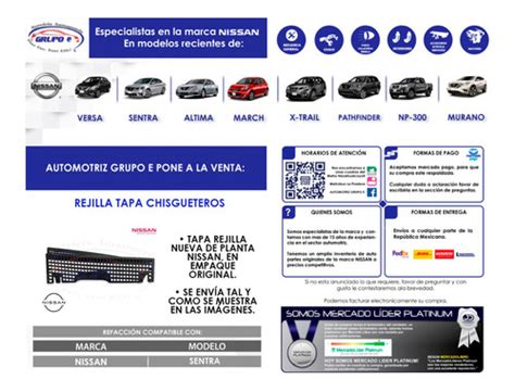 Rejilla Tapa Chisgueteros Sentra 2017 Al 2019 Nissan Meses Sin Intereses