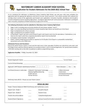 Fillable Online Application For Student Admission For The