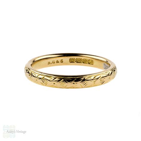 Vintage Engraved Yellow Gold Wedding Ring Mid 20th Century Floral