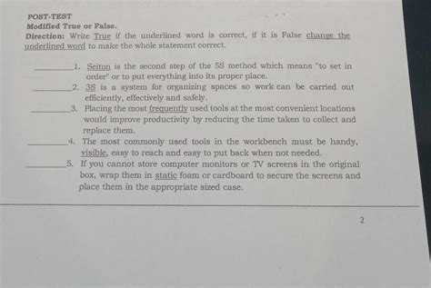 Modified True Or False Direction Write True If The Underlined Word Is