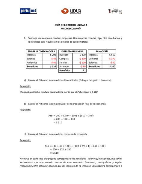 Guia Ejercicios De Macro Gu A De Ejercicios Unidad Macroeconom A