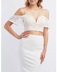 Charlotte Russe Lace Cold Shoulder Crop Top Charlotte Russe