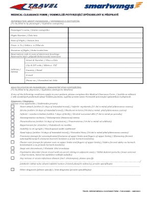 Fillable Online Medical Clearance Form Formul Potvrzujc Zp Sobilost