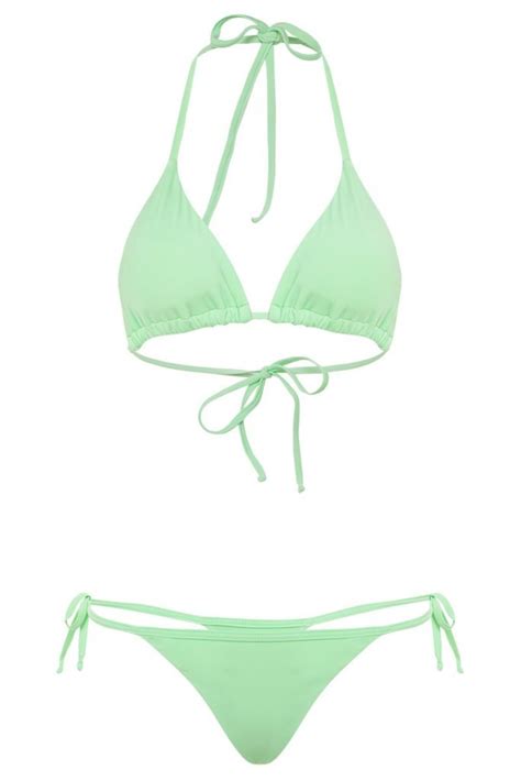 Bikini Bronceador Pastel Verde Manzana Tie Oleaje Swimwear