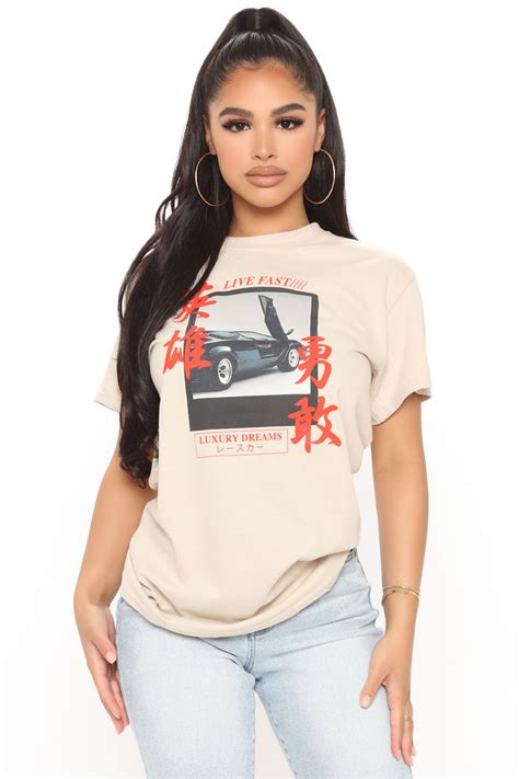 Live Fast Short Sleeve Top Sand Fashion Nova Screens Tops And Bottoms Fashion Nova