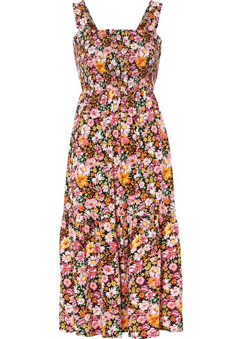 Modernes Kleid Mit Smok Und Sommerlichem Print Pink Regular