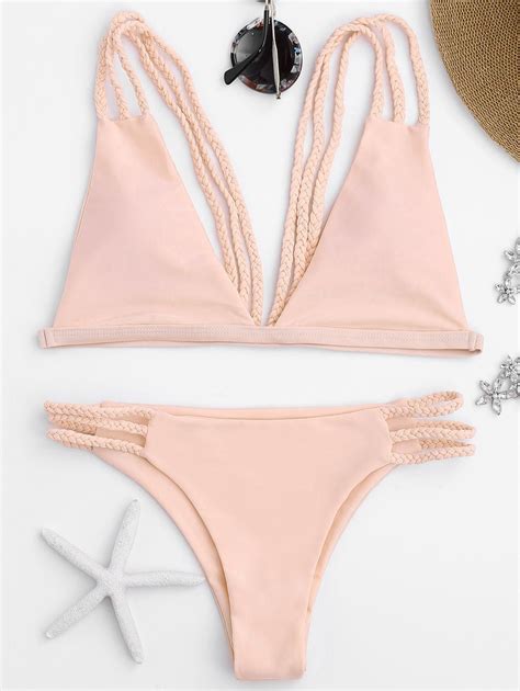 25 OFF 2021 Low Cut Strappy Bralette Bikini In PINK ZAFUL