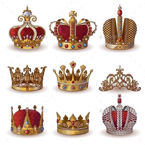 Royal crowns collection of gold and silver jewelry of different types