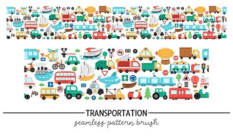 Transportation Horizontal Seamless Pattern With Different Kinds Of