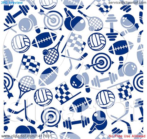 Clipart of a Seamless Background Pattern of Blue Sports Icons - Royalty ...