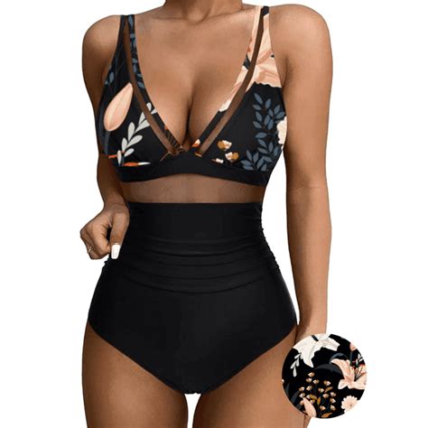 Beranmey Womens Floral Print One Piece Swimsuit With Mesh Detailing