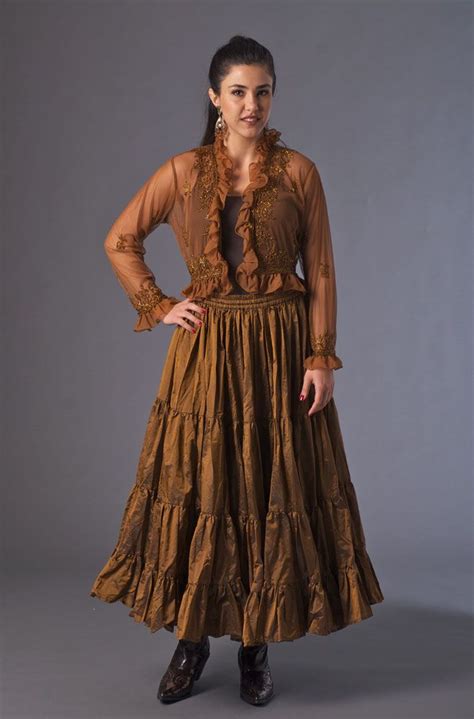 Copper Beaded Jacket And Ruffled Skirt Western Wear Women Western