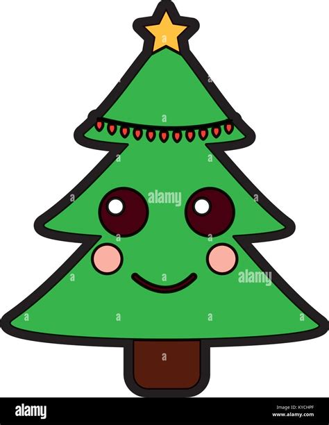 christmas tree kawaii cartoon smiling Stock Vector Image & Art - Alamy