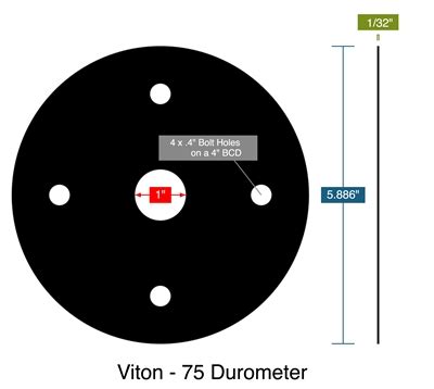 Viton 75 Durometer 1 32 Thick Full Face Gasket 1 ID 5 886