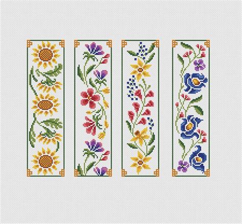 4 Bookmarks Cross Stitch Pattern Flowers Instant Download Book - Etsy