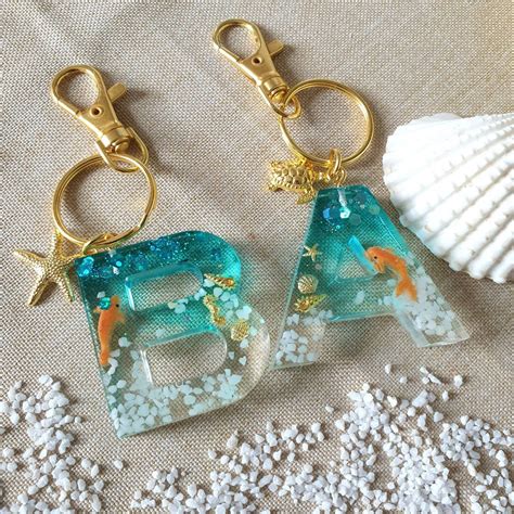 Resin Keychain With Small Underwater World Letter With - Etsy