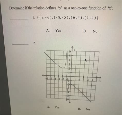 Solved Determine If The Relation Defines Y As A One To One