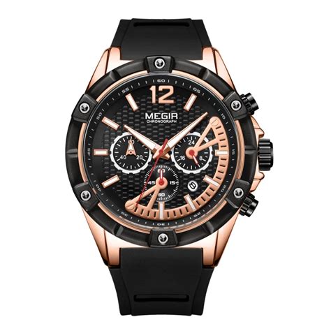 Ripley RELOJ MEGIR HOMBRE ANÁLOGO MEG 8 ORO ROSA NEGRO ACERO SILICONA