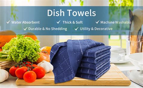 Amazon Homaxy Cotton Terry Kitchen Towels Navy Blue X