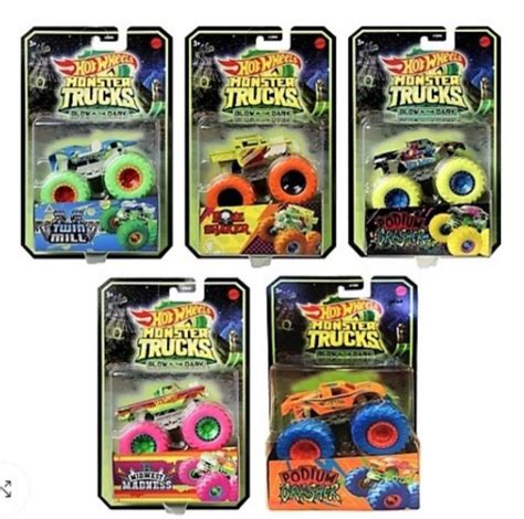 Mattel Hot Wheels Monster Trucks 1 64 HCB50 Glow In The Dark 5 Drawings Lazada Indonesia