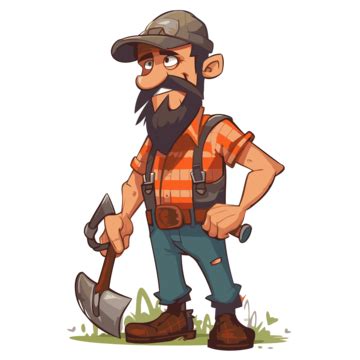 Hillbilly Clipart Cartoon Bearded Axe Man With Short Beard And Orange