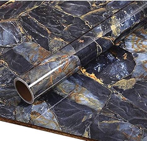 40cm X 200cm Elegant Blue Stone Marble Paper Peel Stick Granite Vinyl