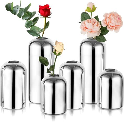 Amazon Glass Bud Vases For Centerpieces Silver Hewory 6pcs Blown