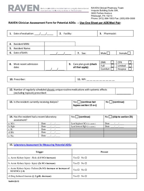 Fillable Online Raven Clinician Assessment Form For Potential Ades Use