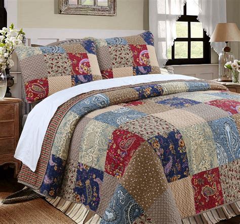 Buy Cozy Line Home Fashions Sanders Red Navy Blue Brown Floral Print