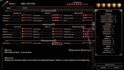 Vampire The Masquerade Bloodlines Max Out Character Sheet Youtube